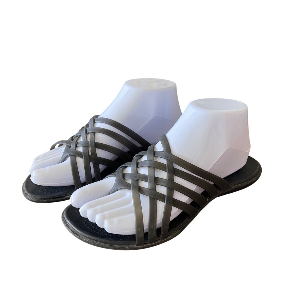 Crocs Womens 7 Huarache Sandals Black Strappy Thong Flip Flop Beach Pool Jelly